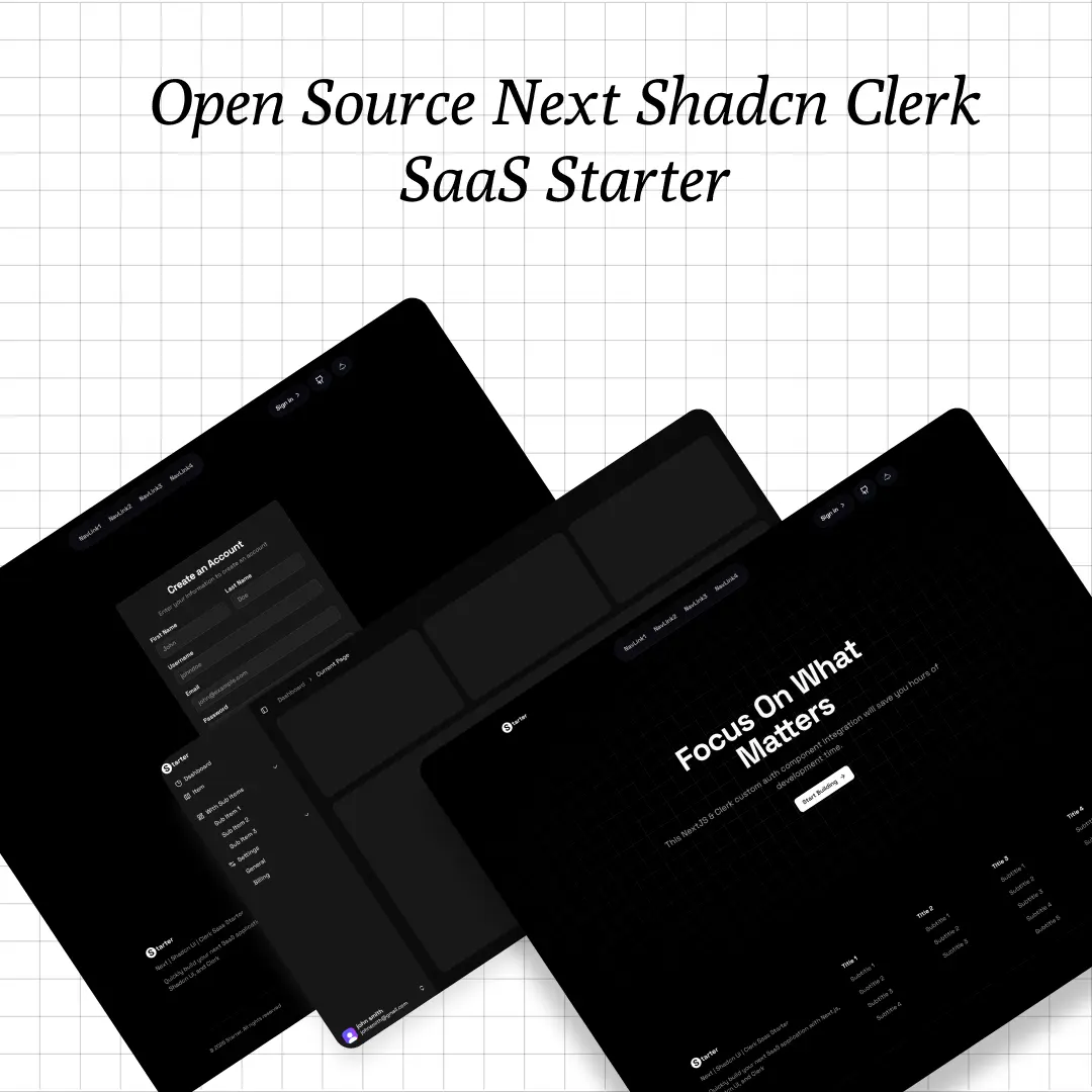 Next SaaS shadcn clerk starter project preview